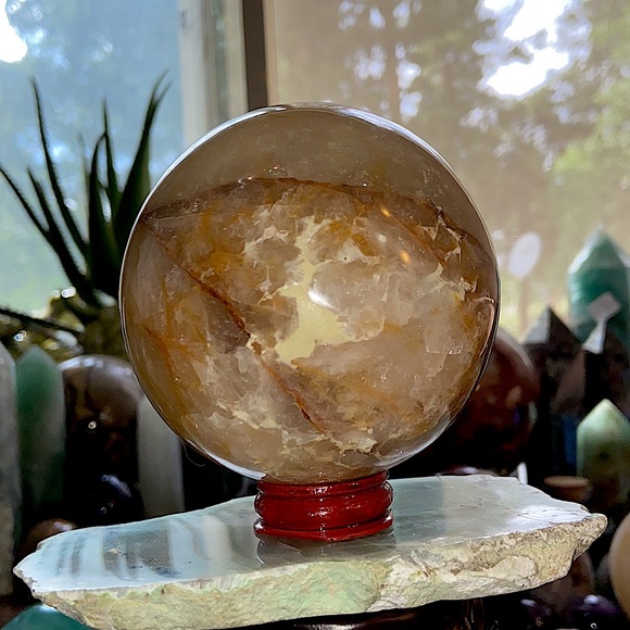 🔥SALE🔥 Honey Calcite Crystal Sphere With Sparkles And Rainbows! - Picture 6 of 10